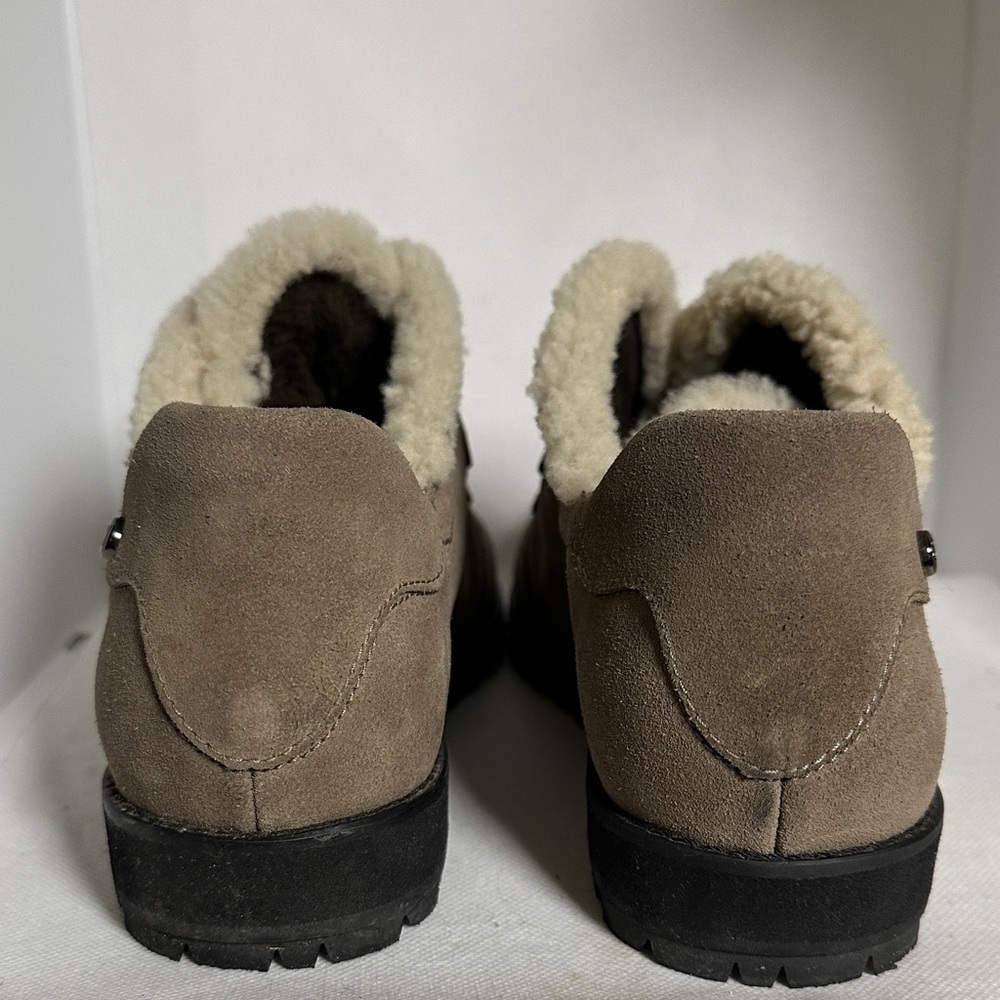 Stuart Weitzman Shearling Buckle Suede Sneakers – Taupe – Size 9 - Picture 11 of 13